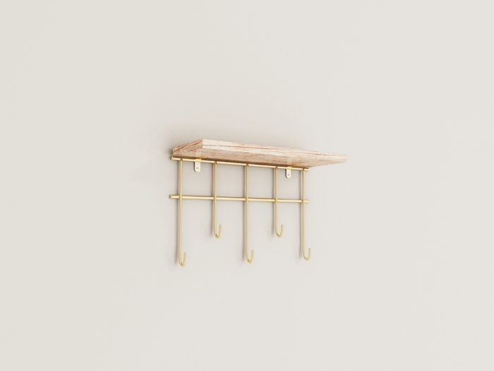 Hanah Home Estante de Pared de Madera Maciza Dorado y Marrón